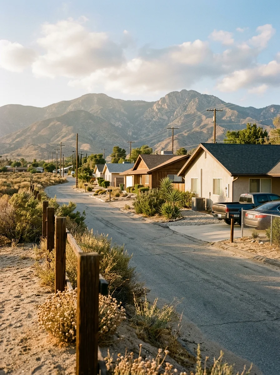 Residential homes in Acton with San Gabriel Mountains visible in the background